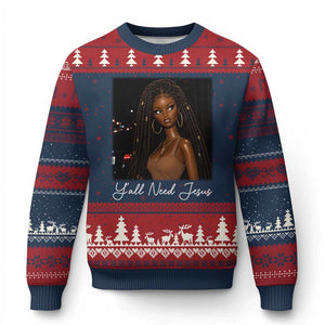 Need-Jesus Sarcastic Afro Doll Meme Funny Saying Christian Ugly Christmas Sweater Black Girl African Pride TS10 Navy Red Print Your Wear