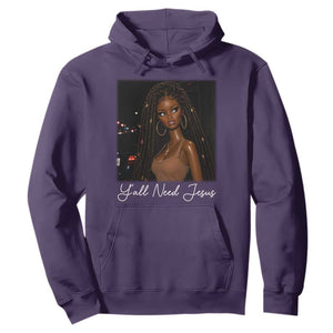 Need-Jesus Sarcastic Afro Doll Meme Funny Saying Christian Hoodie Black Girl African Pride TS10 Purple Print Your Wear