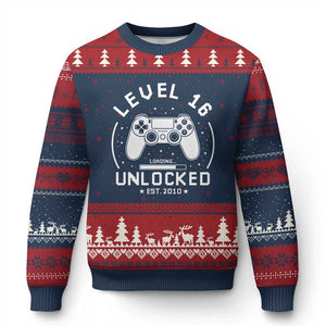 Level 16 Unlocked Video Gamer 16th Birthday Gift Ugly Christmas Sweater Vintage 2010 16 Year Old Gift