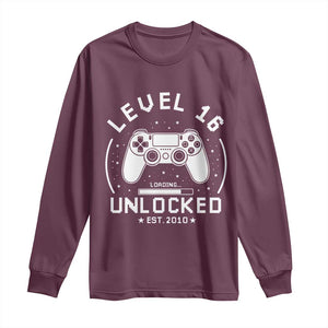 Level 16 Unlocked Video Gamer 16th Birthday Gift Long Sleeve Shirt Vintage 2010 16 Year Old Gift