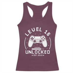Level 16 Unlocked Video Gamer 16th Birthday Gift Racerback Tank Top Vintage 2010 16 Year Old Gift