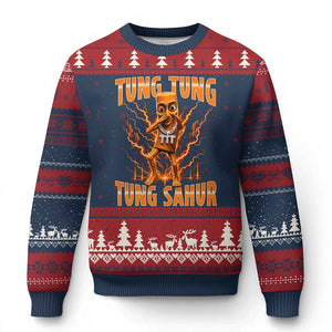 Tung Tung Tung Sahur is Calling Scuba Dance Meme Ugly Christmas Sweater Italian Brainrot TS10 Navy Red Print Your Wear