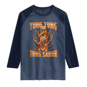 Tung Tung Tung Sahur is Calling Scuba Dance Meme Raglan Shirt Italian Brainrot TS10 Heather Denim Navy Print Your Wear