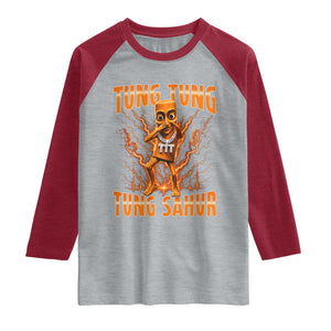 Tung Tung Tung Sahur is Calling Scuba Dance Meme Raglan Shirt Italian Brainrot TS10 Heather Gray Heather Red Print Your Wear