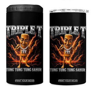 Triple T Tung Tung Tung Sahur Brainrot Meme 4 in 1 Can Cooler Tumbler TS10 One Size: 16 oz Black Print Your Wear