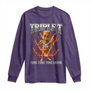 Triple T Tung Tung Tung Sahur Brainrot Meme Long Sleeve Shirt TS10 Purple Print Your Wear