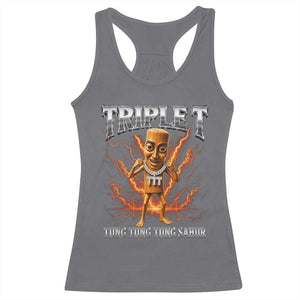 Triple T Tung Tung Tung Sahur Brainrot Meme Racerback Tank Top TS10 Charcoal Print Your Wear