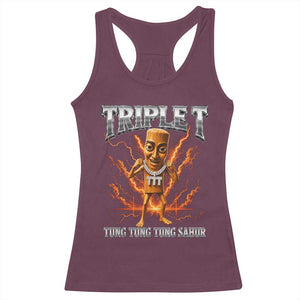 Triple T Tung Tung Tung Sahur Brainrot Meme Racerback Tank Top TS10 Maroon Print Your Wear