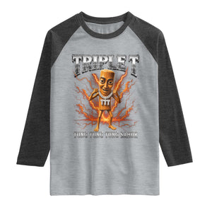 Triple T Tung Tung Tung Sahur Brainrot Meme Raglan Shirt TS10 Heather Gray Heather Charcoal Print Your Wear