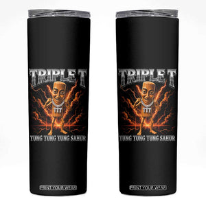 Triple T Tung Tung Tung Sahur Brainrot Meme Skinny Tumbler TS10 Black Print Your Wear