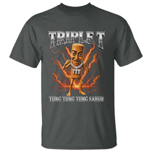Triple T Tung Tung Tung Sahur Brainrot Meme T Shirt TS10 Dark Heather Print Your Wear