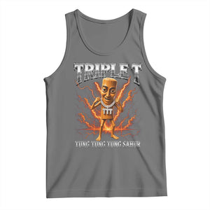 Triple T Tung Tung Tung Sahur Brainrot Meme Tank Top TS10 Black Heather Print Your Wear