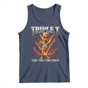 Triple T Tung Tung Tung Sahur Brainrot Meme Tank Top TS10 Navy Print Your Wear
