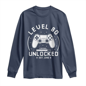 Level 80 Unlocked Video Gamer 80th Birthday Gift Long Sleeve Shirt Vintage 1946 80 Year Old Gift