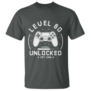 Level 80 Unlocked Video Gamer 80th Birthday Gift T Shirt Vintage 1946 80 Year Old Gift