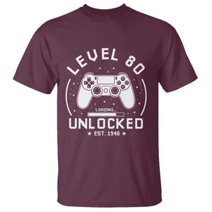 Level 80 Unlocked Video Gamer 80th Birthday Gift T Shirt Vintage 1946 80 Year Old Gift