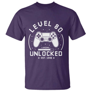 Level 80 Unlocked Video Gamer 80th Birthday Gift T Shirt Vintage 1946 80 Year Old Gift