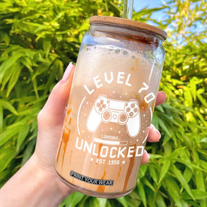 Level 70 Unlocked Video Gamer 70th Birthday Gift Glass Can Vintage 1956 70 Year Old Gift