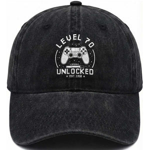 Level 70 Unlocked Video Gamer 70th Birthday Gift Washed Cotton Baseball Cap Vintage 1956 70 Year Old Gift