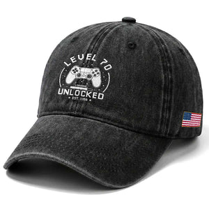 Level 70 Unlocked Video Gamer 70th Birthday Gift Washed Cotton Baseball Cap Vintage 1956 70 Year Old Gift