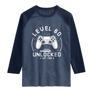 Level 60 Unlocked Video Gamer 60th Birthday Gift Raglan Shirt Vintage 1966 60 Year Old Gift