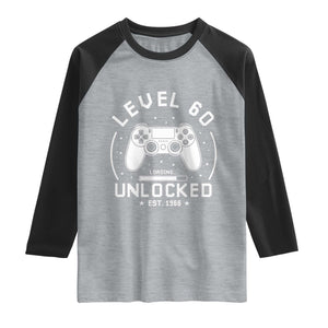 Level 60 Unlocked Video Gamer 60th Birthday Gift Raglan Shirt Vintage 1966 60 Year Old Gift