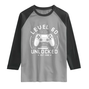 Level 60 Unlocked Video Gamer 60th Birthday Gift Raglan Shirt Vintage 1966 60 Year Old Gift