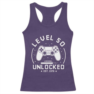 Level 50 Unlocked Video Gamer 50th Birthday Gift Racerback Tank Top Vintage 1976 50 Year Old Gift