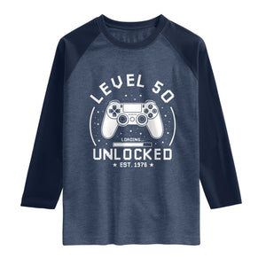 Level 50 Unlocked Video Gamer 50th Birthday Gift Raglan Shirt Vintage 1976 50 Year Old Gift