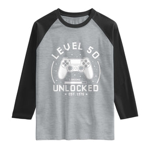 Level 50 Unlocked Video Gamer 50th Birthday Gift Raglan Shirt Vintage 1976 50 Year Old Gift