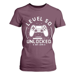 Level 50 Unlocked Video Gamer 50th Birthday Gift T Shirt For Women Vintage 1976 50 Year Old Gift