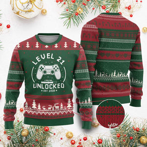 Level 21 Unlocked Video Gamer 21st Birthday Gift Ugly Christmas Sweater Vintage 2005 21 Year Old Gift