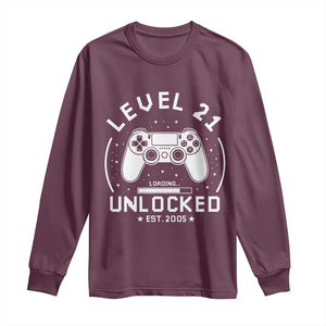 Level 21 Unlocked Video Gamer 21st Birthday Gift Long Sleeve Shirt Vintage 2005 21 Year Old Gift
