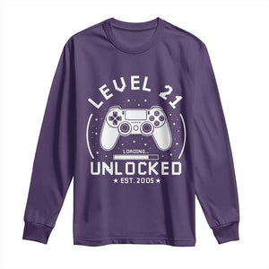 Level 21 Unlocked Video Gamer 21st Birthday Gift Long Sleeve Shirt Vintage 2005 21 Year Old Gift