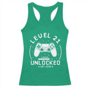 Level 21 Unlocked Video Gamer 21st Birthday Gift Racerback Tank Top Vintage 2005 21 Year Old Gift