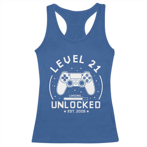Level 21 Unlocked Video Gamer 21st Birthday Gift Racerback Tank Top Vintage 2005 21 Year Old Gift