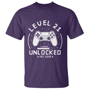 Level 21 Unlocked Video Gamer 21st Birthday Gift T Shirt Vintage 2005 21 Year Old Gift