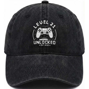 Level 21 Unlocked Video Gamer 21st Birthday Gift Washed Cotton Baseball Cap Vintage 2005 21 Year Old Gift