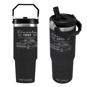 75th Birthday Flip Straw Tumbler Vintage Retro Car Classic 1951 75 Year Old Gift