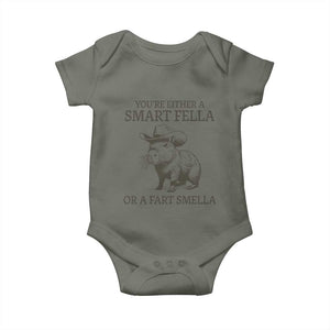 Funny Capybara Baby Onesie Retro Smart Fella Capybara Vintage 90s TS10 Military Green Print Your Wear