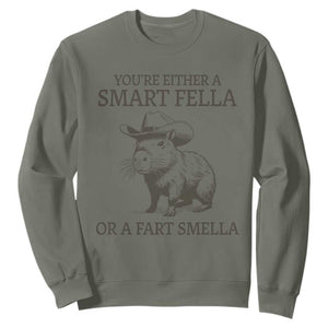 Funny Capybara Sweatshirt Retro Smart Fella Capybara Vintage 90s TS10 Military Green Print Your Wear