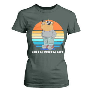 Funny Capybara T Shirt For Women Vintage Rodent Dont Be Worry Be Capy Chill Capybara TS10 Dark Forest Green Print Your Wear