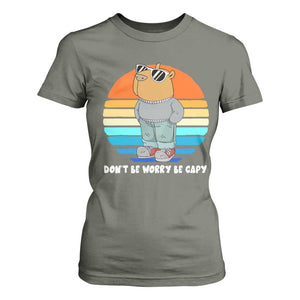 Funny Capybara T Shirt For Women Vintage Rodent Dont Be Worry Be Capy Chill Capybara TS10 Military Green Print Your Wear