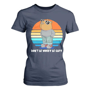 Funny Capybara T Shirt For Women Vintage Rodent Dont Be Worry Be Capy Chill Capybara TS10 Navy Print Your Wear