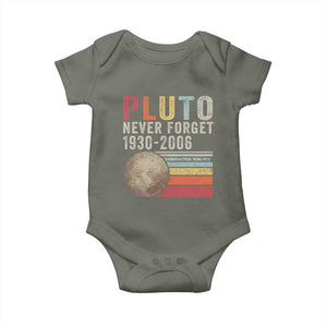 Never Forget Pluto Baby Onesie Retro Style Funny Space Science TS10 Military Green Print Your Wear