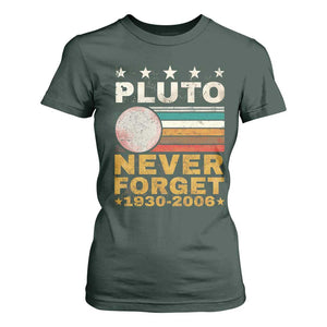 Never Forget Pluto T Shirt For Women Retro Style Funny Space Science 1930-2006 TS10 Dark Forest Green Print Your Wear