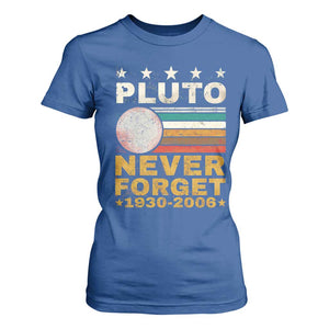 Never Forget Pluto T Shirt For Women Retro Style Funny Space Science 1930-2006 TS10 Royal Blue Print Your Wear