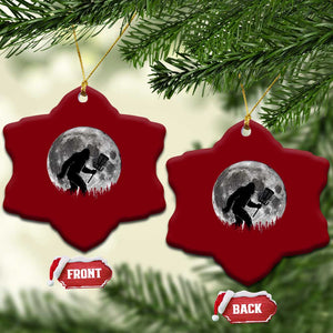 Disc Golf Bigfoot Ceramic Ornament Funny Cool Full Moon & Trees Sasquatch - Print Your Wear