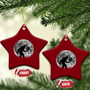 Disc Golf Bigfoot Ceramic Ornament Funny Cool Full Moon & Trees Sasquatch - Print Your Wear