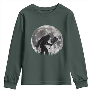 Disc Golf Bigfoot Youth Sweatshirt Funny Cool Full Moon & Trees Sasquatch TS10 Dark Forest Green Print Your Wear